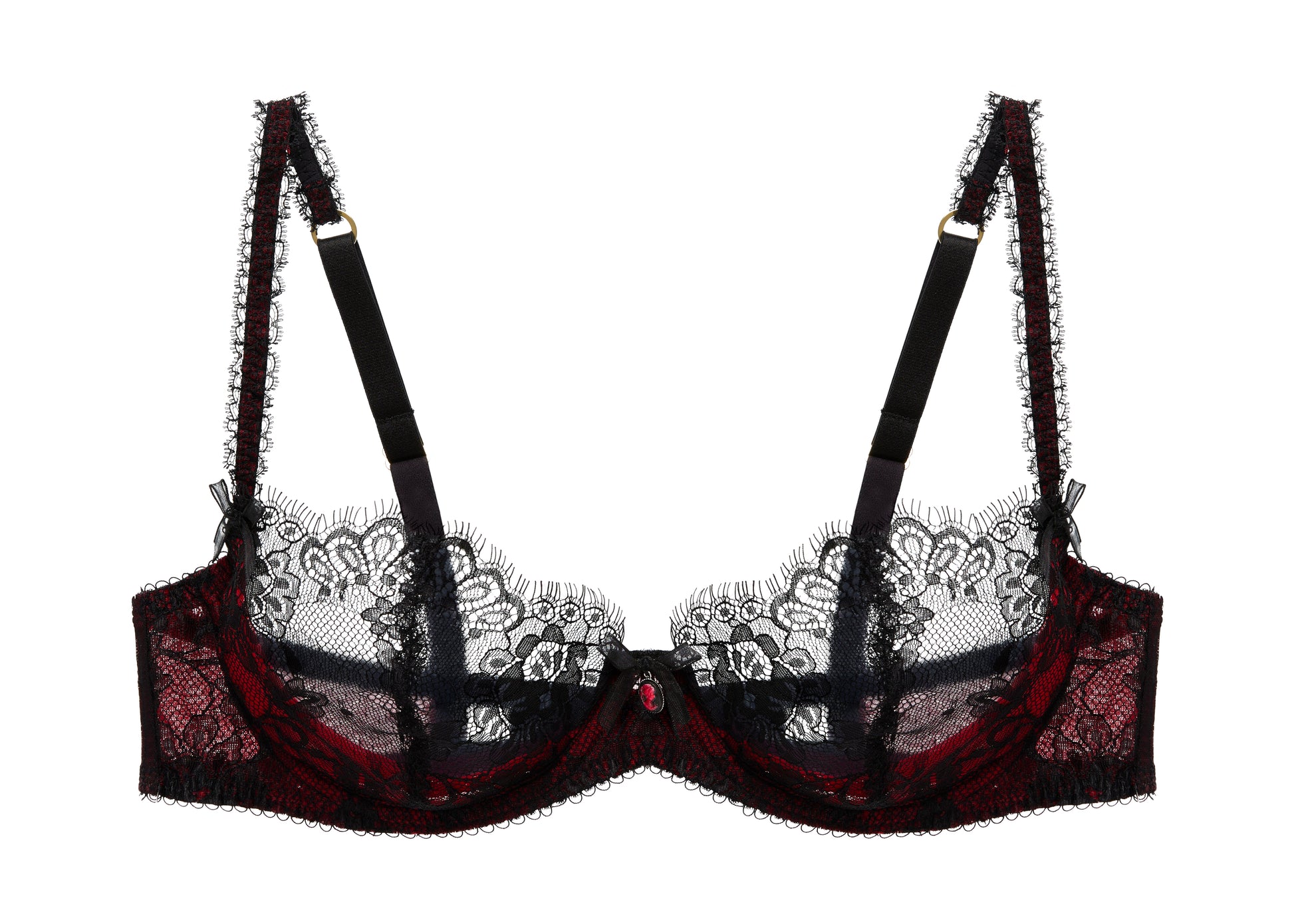 Savoir Faire Sheer Lace Bra - Black/Flame Red- The Rack Shack