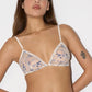 Carlotta Sand Triangle Bralette - Off-White w/ Blue Floral Embroidery