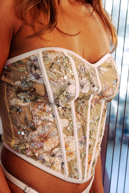 Embroidery Sweetheart Bustier - Sparkle Champagne