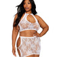 Plus Size Seamless Lace Bralette and Mini-Skirt Set with Gold-Heart Details - White