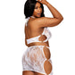 Plus Size Seamless Lace Bralette and Mini-Skirt Set with Gold-Heart Details - White