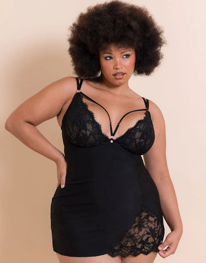 Embrace Wired Deep Plunge Chemise - Black