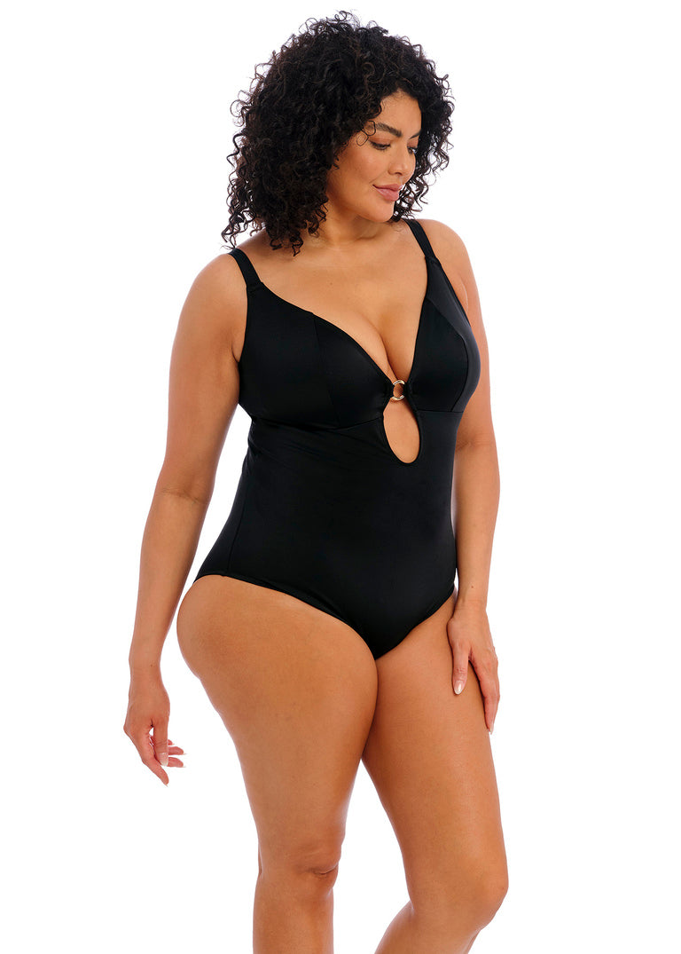 Plain Sailing Non-Wired Plunge One-Piece Swimsuit - Black