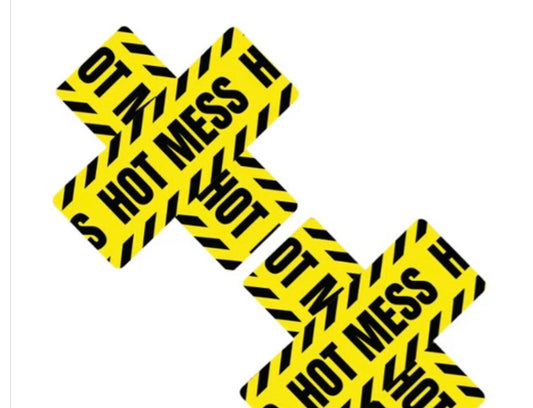 Hot Mess Caution Tape Blacklight Reactive X Factor - Nipple Cover Pasties