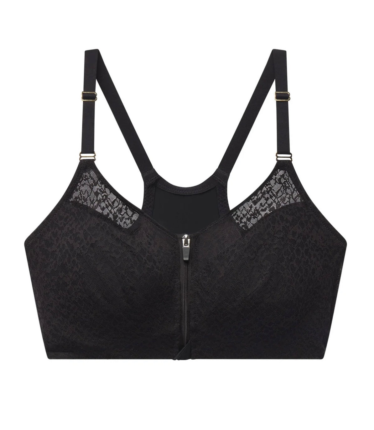 Pretty Smooth Zip Front Pocketed Mastectomy Wireless Bra - Black