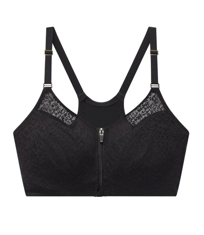 Pretty Smooth Zip Front Pocketed Mastectomy Wireless Bra - Black