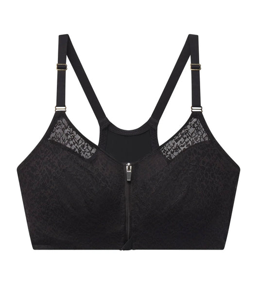 Pretty Smooth Zip Front Pocketed Mastectomy Wireless Bra - Black
