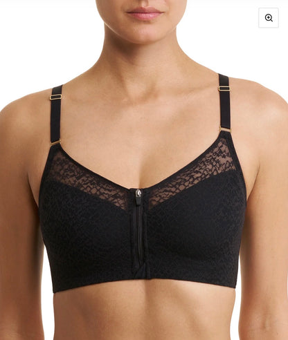 Pretty Smooth Zip Front Pocketed Mastectomy Wireless Bra - Black