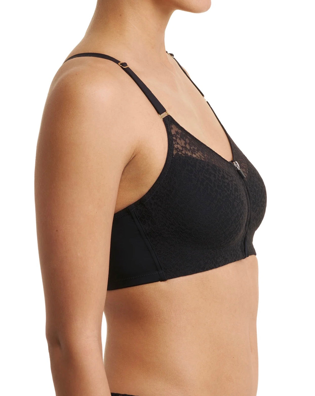 Pretty Smooth Zip Front Pocketed Mastectomy Wireless Bra - Black