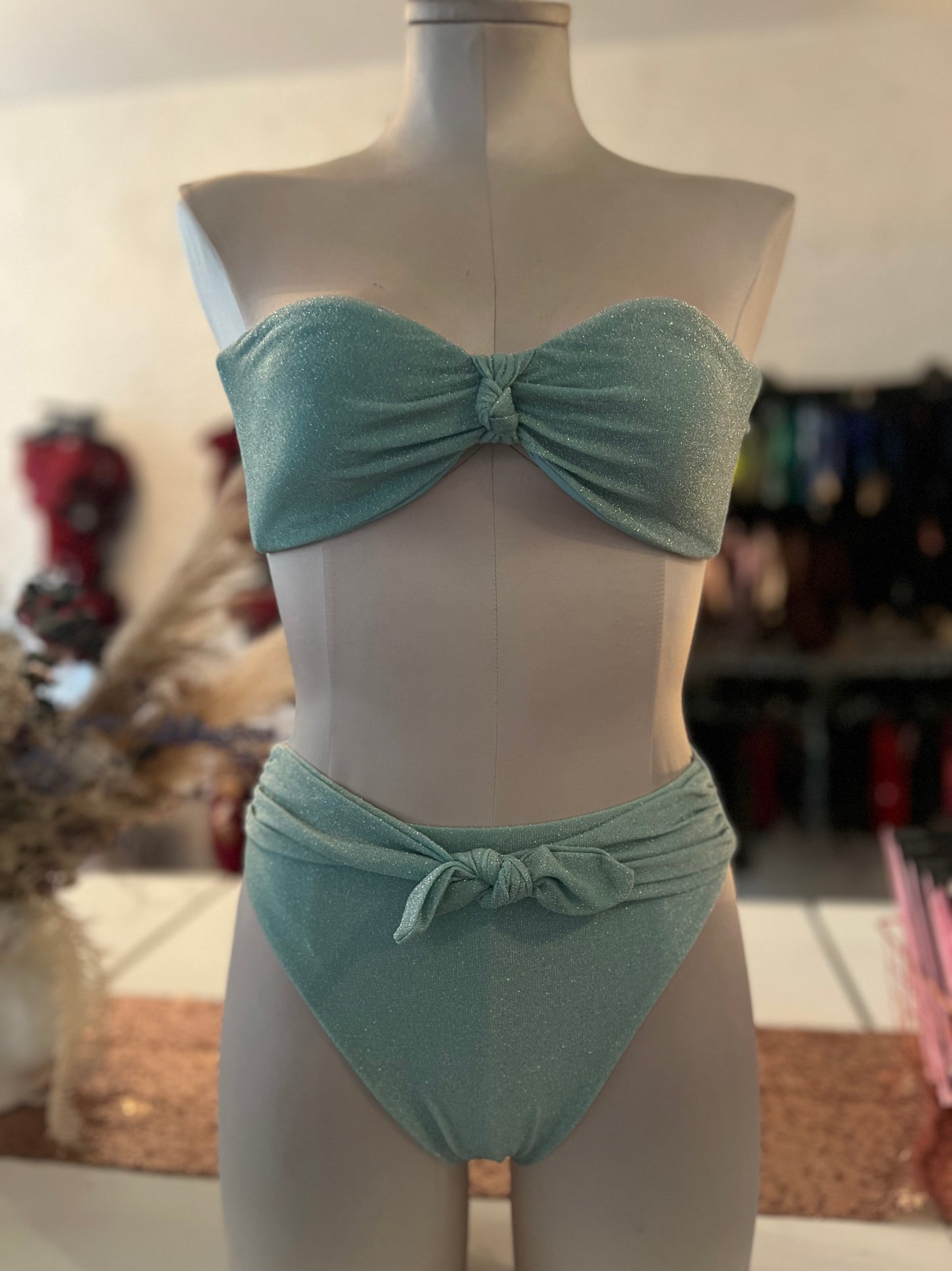 Shay Bandeau Bikini Top - Seafoam Glitter Green