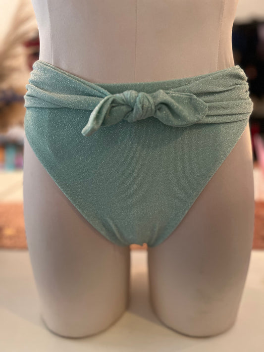 Audrey High Cut Bikini Bottom - Seafoam Glitter Green