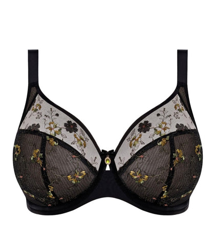 Lyriana Floral Bra - Jet Black