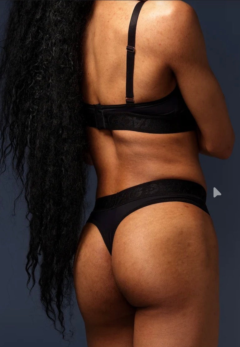 High Waisted Tucking Thong - Black