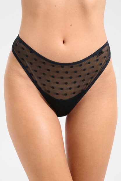 Retro Dots High Leg Thong - Black