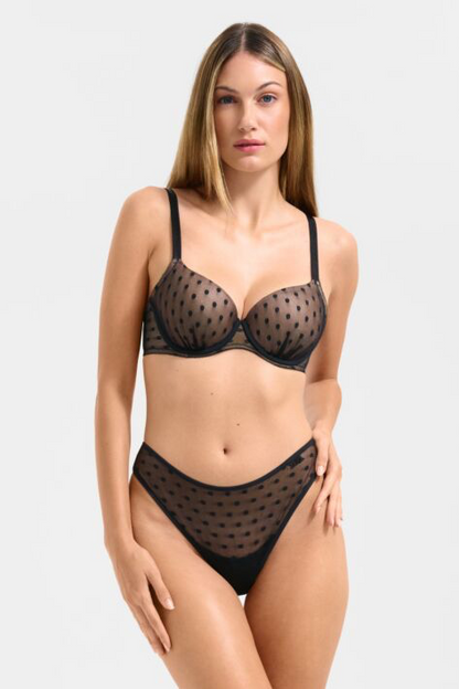 Retro Dots High Leg Thong - Black