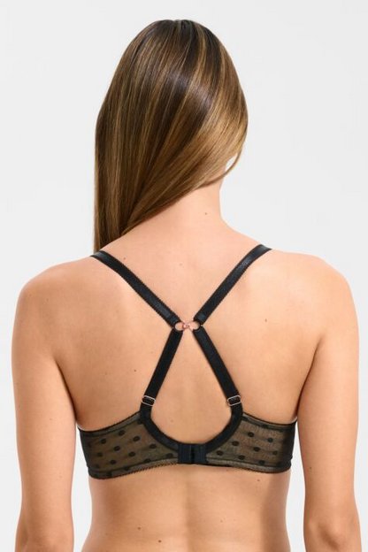 Retro Dots T-Shirt Bra - Black with Beige