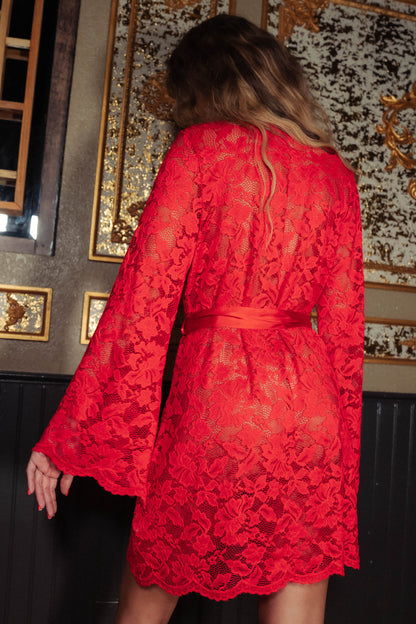 Short Robe - Lipstick Red Lace
