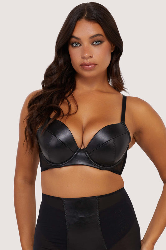 Iris Leatherette Padded Plunge Bra - Black