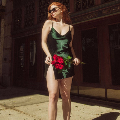 Satin Mini Slip - Forest Green