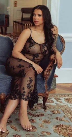 sheer floral black slip