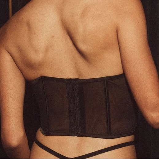 Embroidery Sweetheart Bustier - Multicolor Floral Black