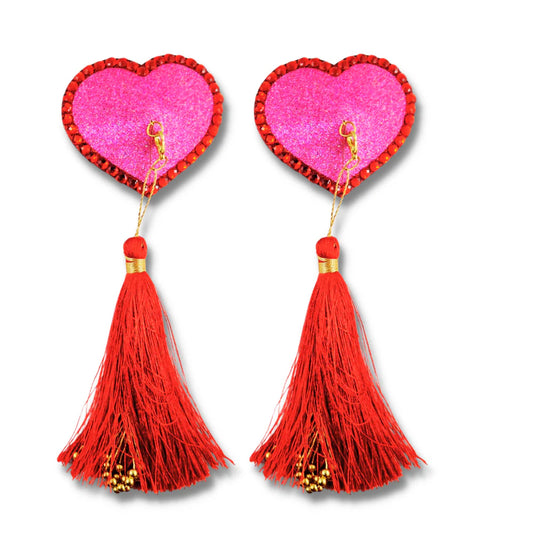 LOVE BOMB Pink & Red Glitter Heart Nipple Pasties