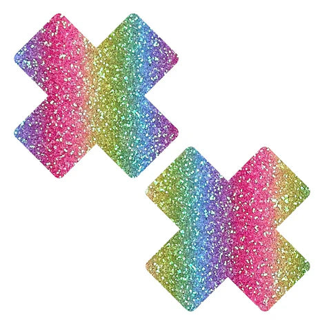 Laffie Taffie Blacklight Multicolor Glitter X Nipple Cover Pasties