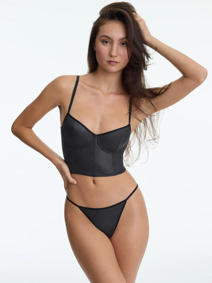 Late Night Faux Leather G-String Thong - Black