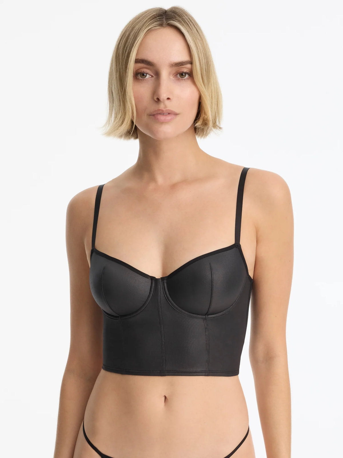 Late Night Faux Leather Cropped Cami - Black