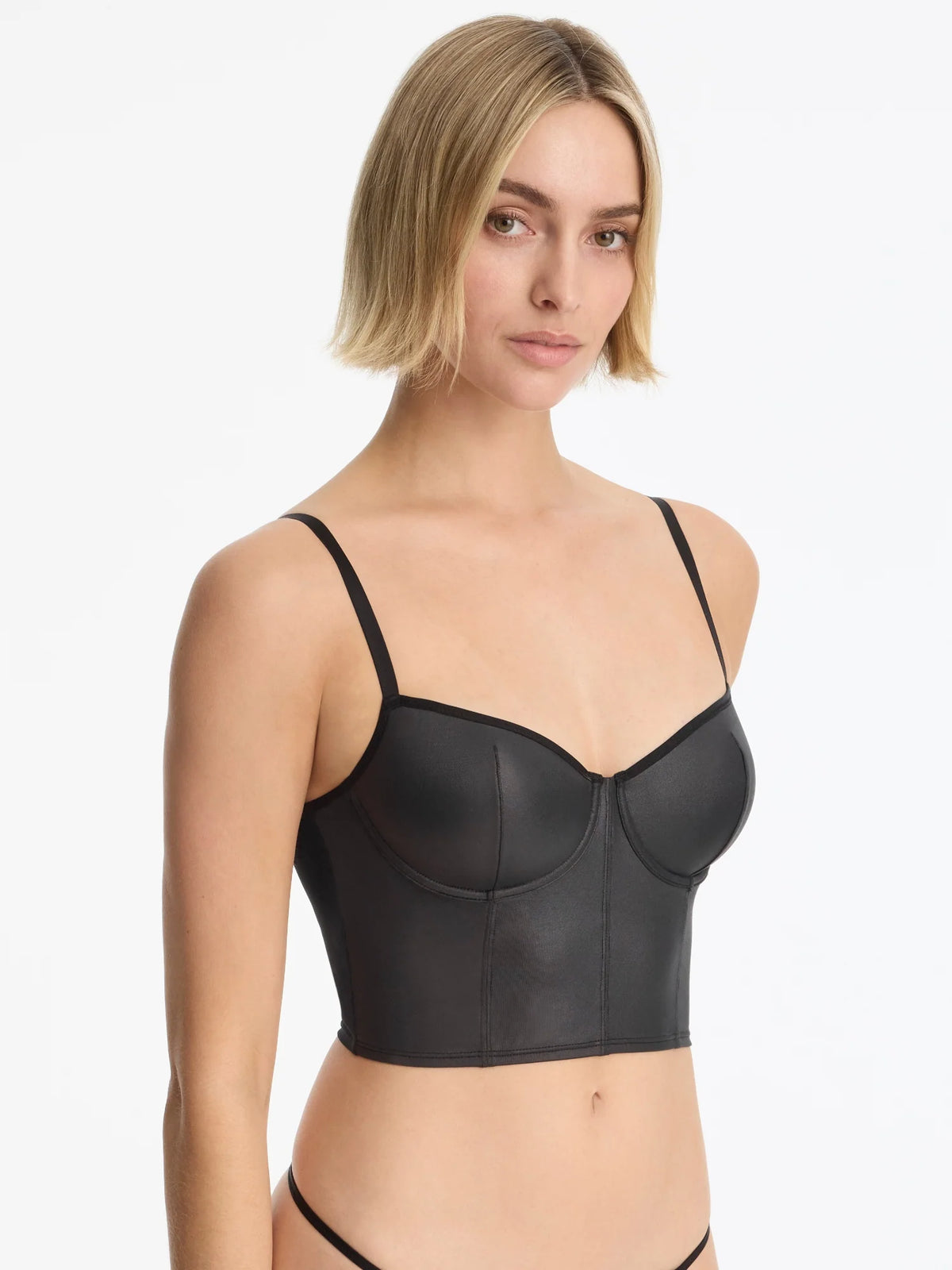 Late Night Faux Leather Cropped Cami - Black