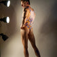 High-Cut Mesh Thong Bodysuit - Lavender/Orange Bloom