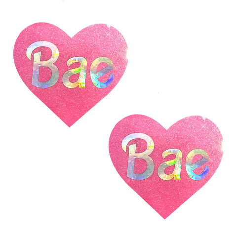 Sparkling BAE Holographic Pink Glitter Heart Blacklight Nipple Cover Pasties