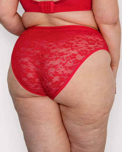 No-Show Lace High Cut Brief - Diva Red