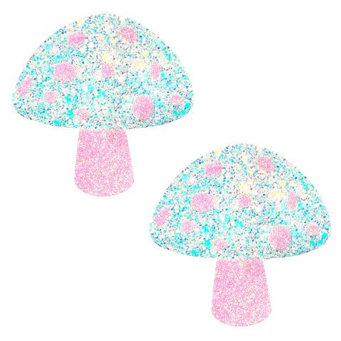 Blacklight Pink and White Glitter Shroom Nipple Cover Pasties