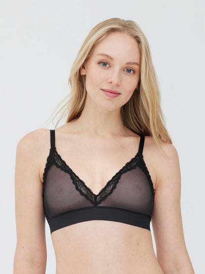 Passion Mesh Plunge Wireless Bra - Black