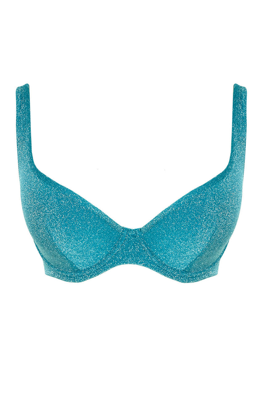 Billie Plunge Underwire Swim Top - Sparkle Teal Blue/Green