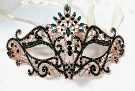 Rhinestone Masquerade Eye Mask - Green Gemstone