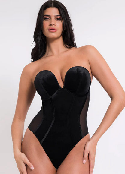 Icon Plunge Strapless Padded Bodysuit -  Black