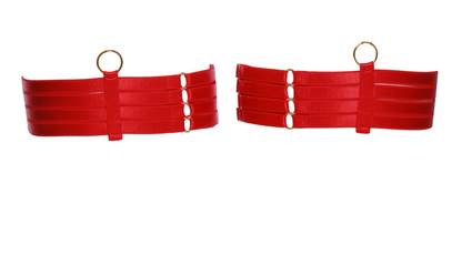 Bondage Leg Garters - Red w/ Gold Hardware