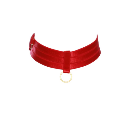 Choker Bondage Necklace - Red w/ Gold Hardware