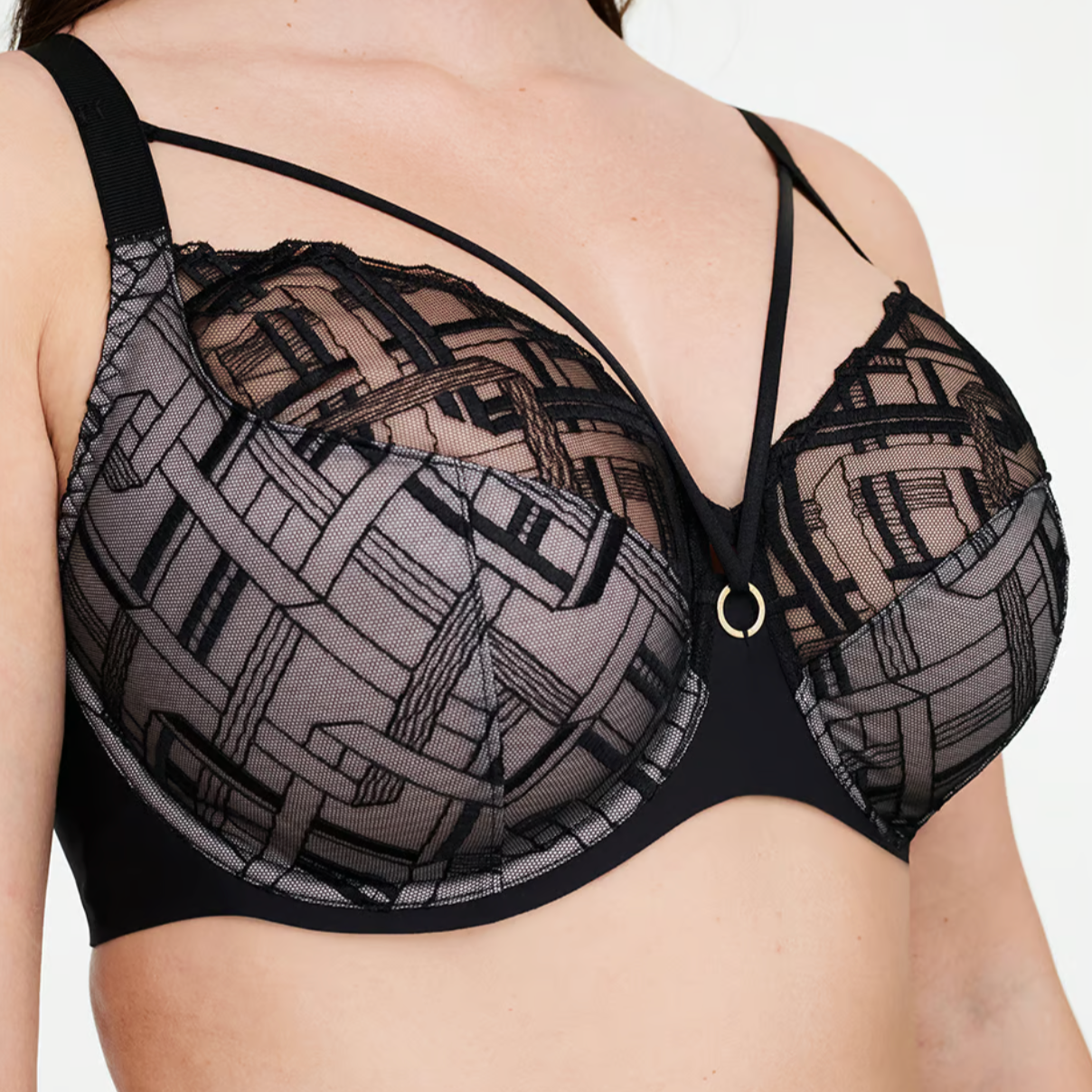 Graphic Support Lace Full Coverage Unlined Bra - Black