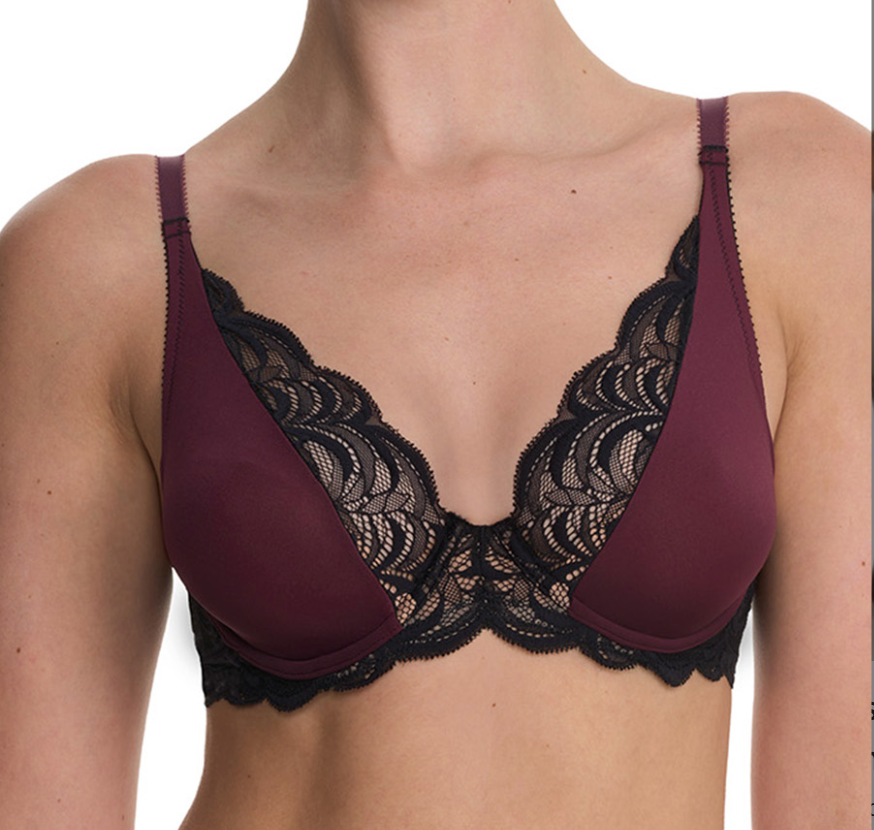 Persuasion Lightly Lined Plunge T-shirt Bra - Royal Fig/Burgundy Red/Black