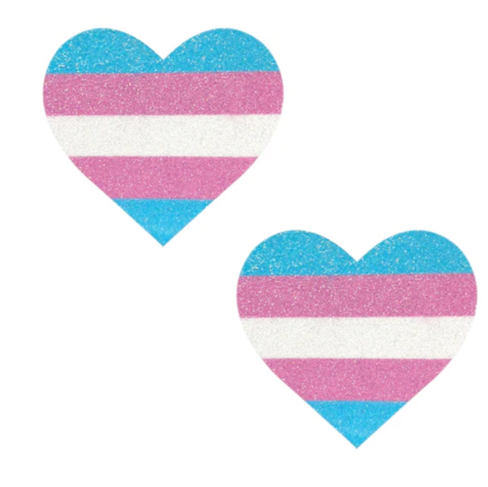 Trans Flag Hearts of Pride Glitter Nipple Cover Pasties