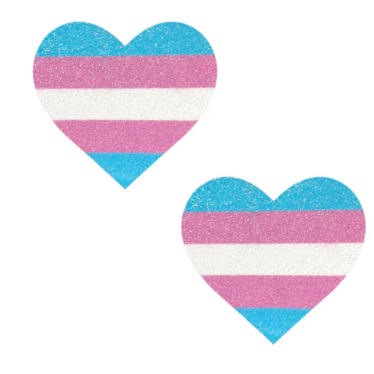 Trans Flag Hearts of Pride Glitter Nipple Cover Pasties