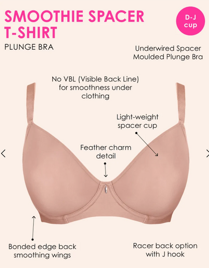 Smoothie Spacer Plunge T-shirt Bra - Latte / Nude
