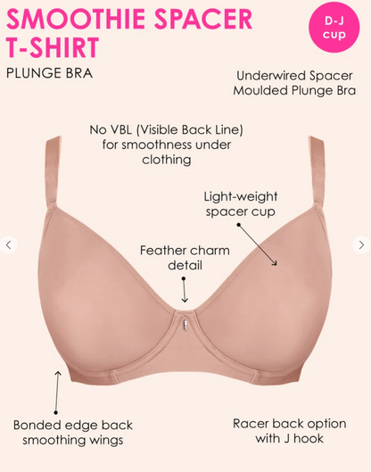 Smoothie Spacer Plunge T-shirt Bra - Latte / Nude