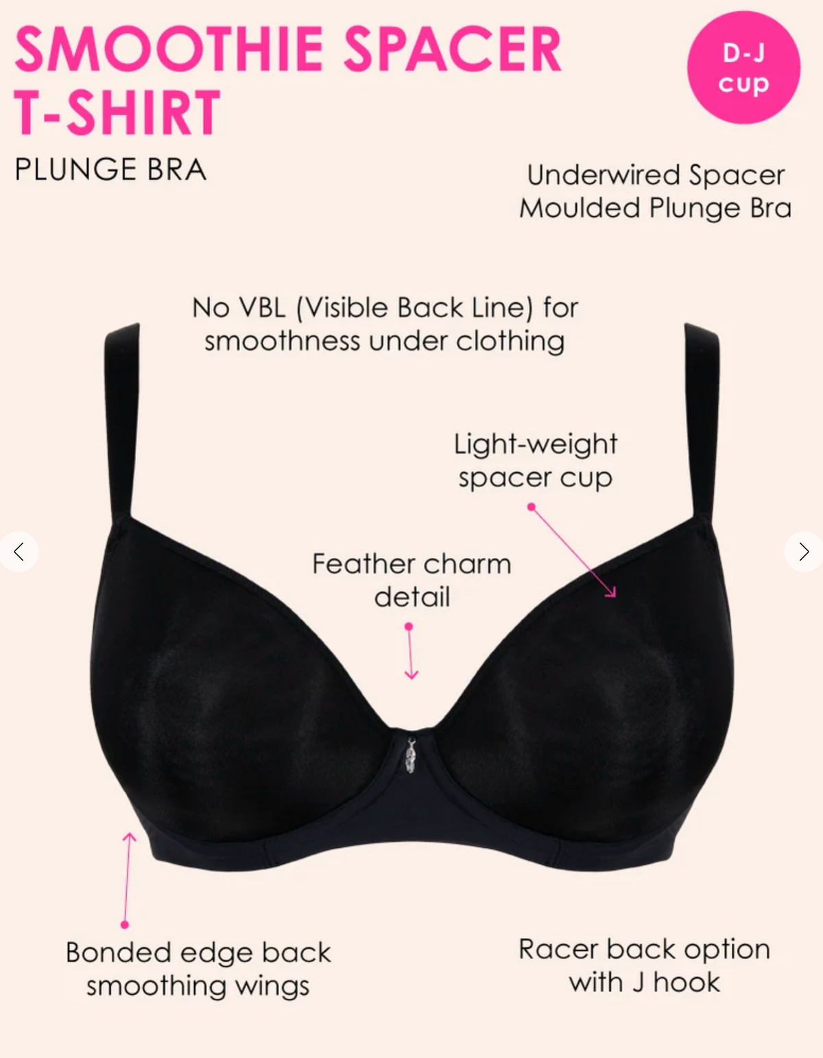 Smoothie Spacer Plunge T-shirt Bra - Black