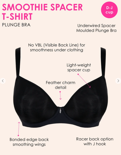 Smoothie Spacer Plunge T-shirt Bra - Black
