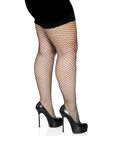 Plus Size Spandex Industrial Net Tights - Black