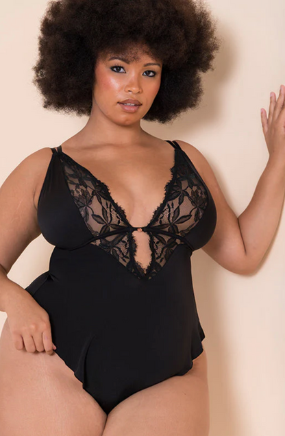 Embrace Stretch Lace Teddy - Black